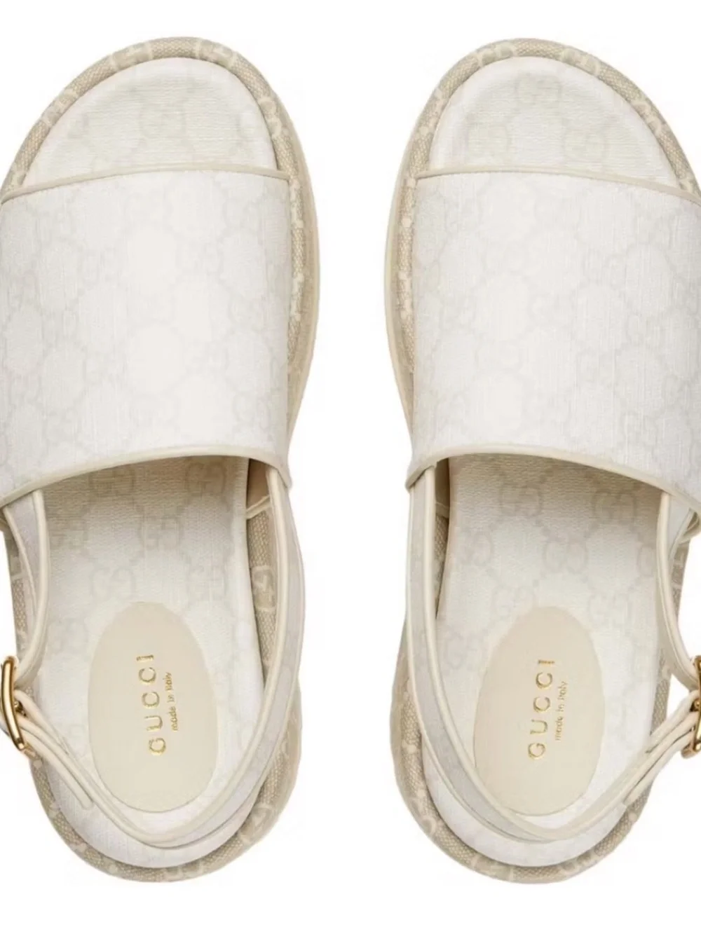 New Gucci GG Supreme Canvas Angelina Platform Sandals Shoes Slingbacks 35.5
